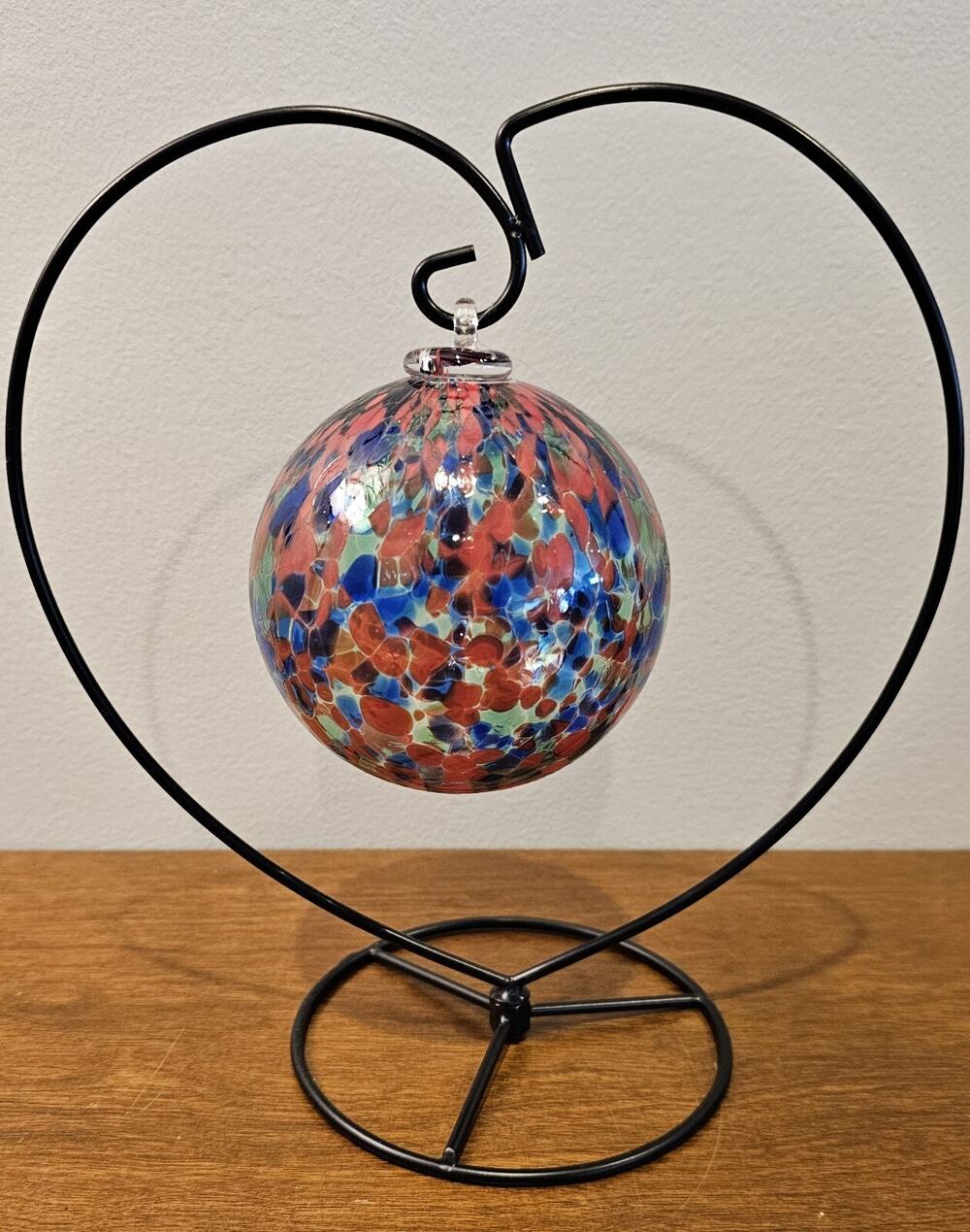 Art Glass Hand Blown Christmas Ornament Orb Ball Red Blue Green